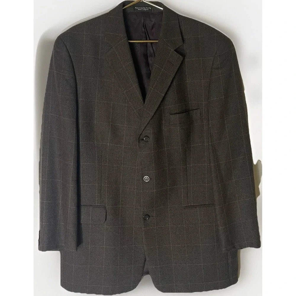 Linea Uomo Men's Wool & Silk Sport Coat – Dark Green Plaid – Size 44 Long